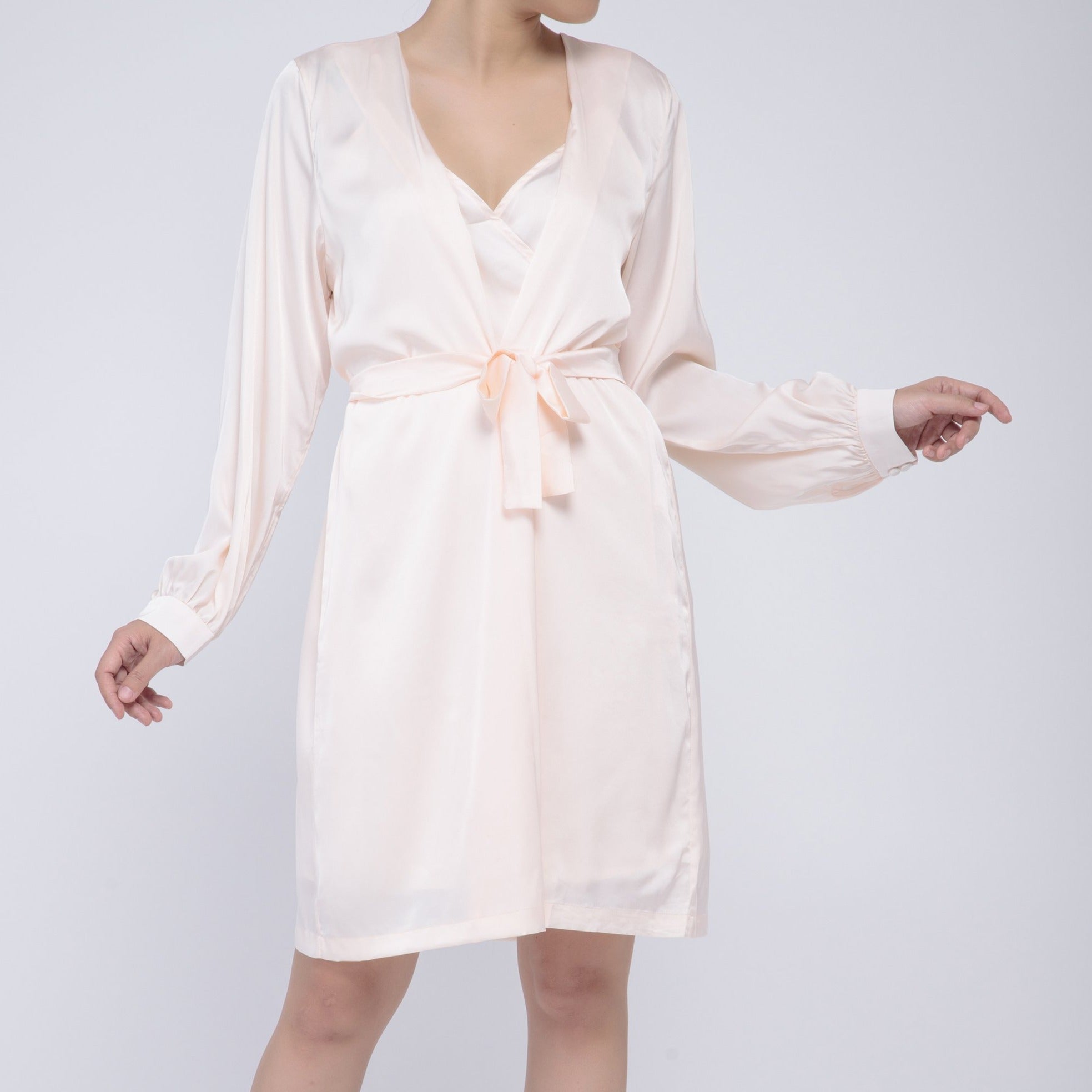 Cheibear Womens Satin Robe Nightgown Sets Lace Long Sleeve Bridesmaid  Wedding Bride Bathrobe Champagne Large : Target